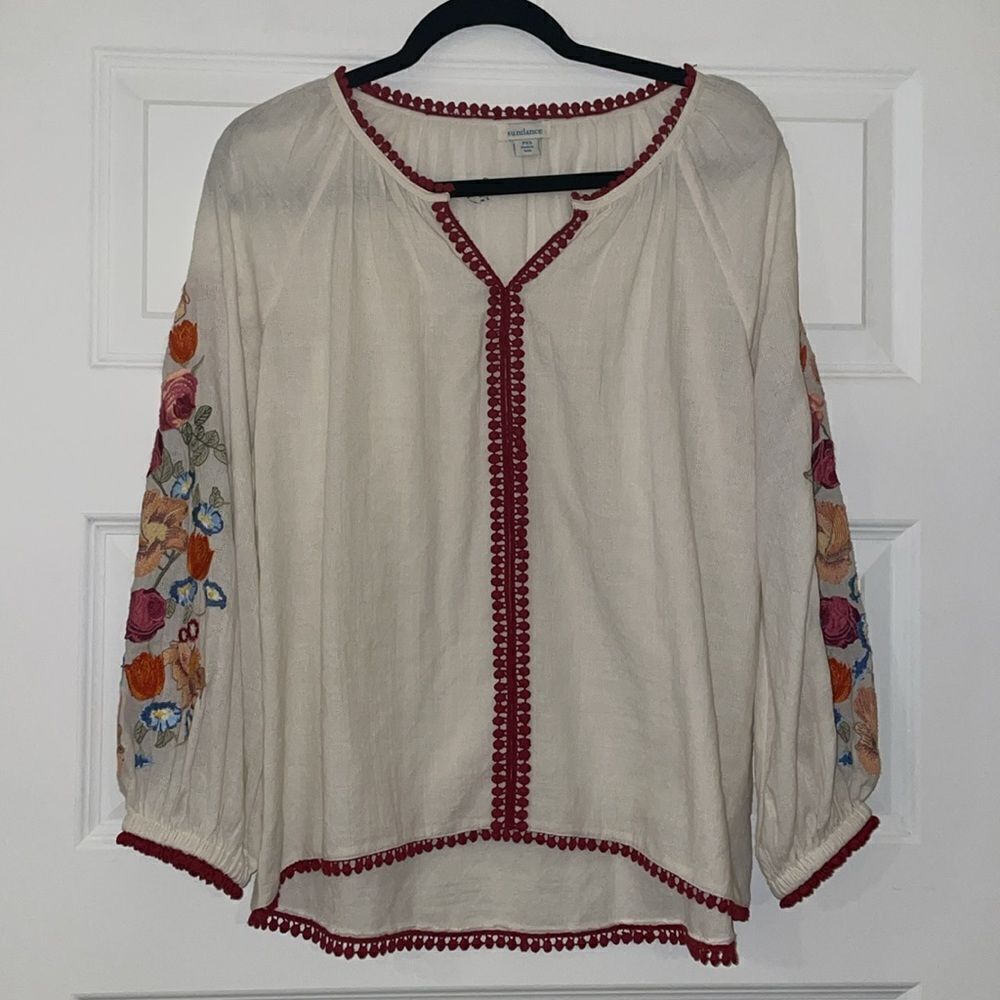 Sundance Cream Boho Floral Embroidered Top